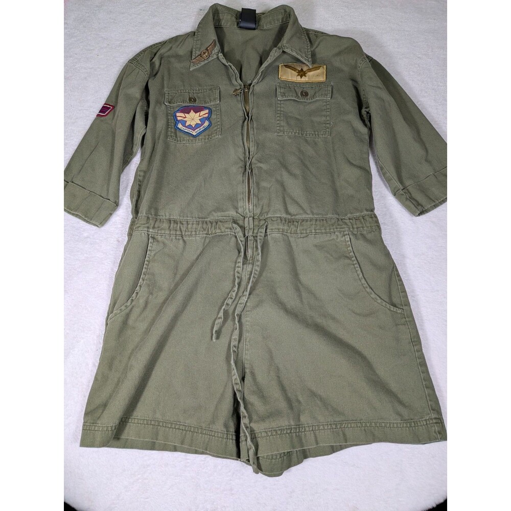 Her Universe Captain Marvel Romper Womens S Olive Green Utility Jumpsuit Patches